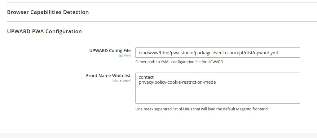 UPWARD config in Magento